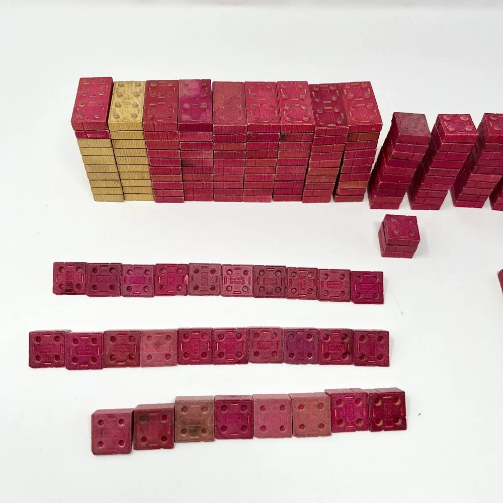VTG American Bricks 2LB Halsam Wood Building Blocks Bulk Lot Red /Yellow USA